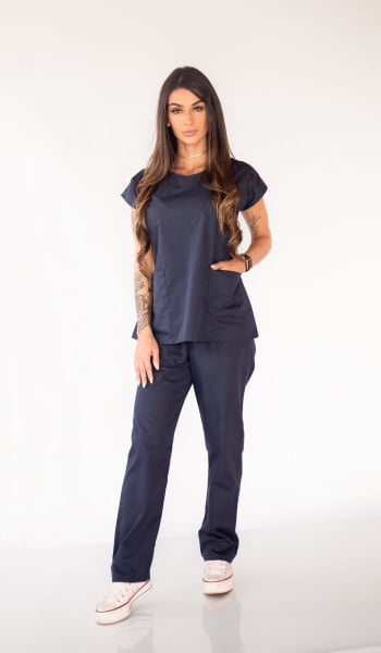 Pijama Cirúrgico Azul Marinho - gola Redonda